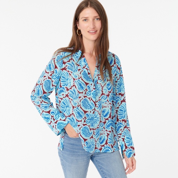 J. Crew Tops - J. Crew Silk Paisley Print Button Henley Blouse